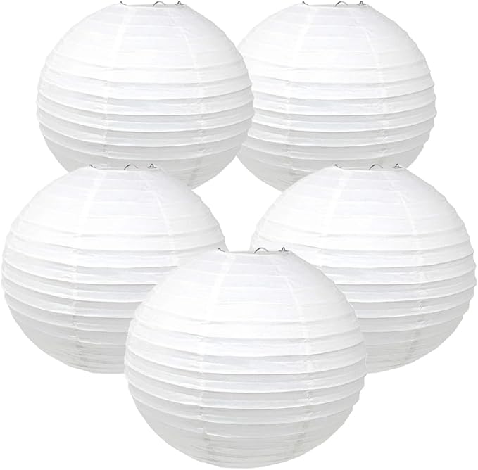 White Paper Lanterns Chinese Hanging Paper Lantern Lights Japanese Decor for Birthday, Wedding, Christmas, Bridal, Home Decor, Party Decoration(Set of 5, 8“, White)