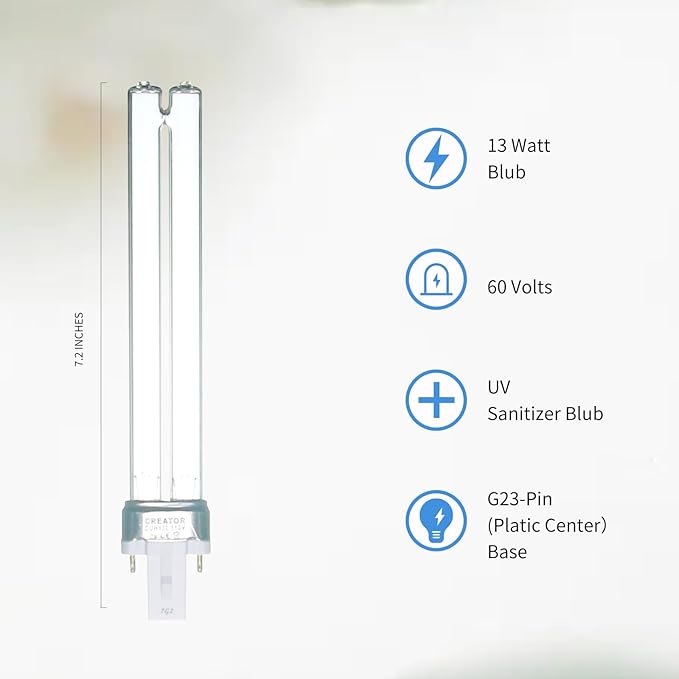13W Replacement Light Bulb, for Outdoor Pond Clarifier Compatible with JUP-01 UVE9 CF400 CF500 UV CP-9 UV Light for Fish Tank, Turtle Tank, Aquarium, 2 Pack 13W UV C Lamp for G23 Base