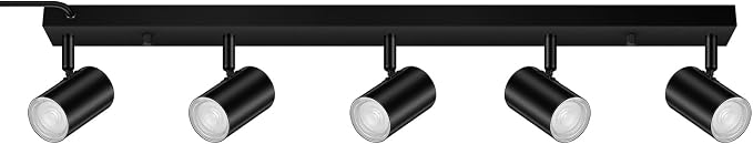 Plug in Track Lighting, LED Track Light Kit, Black 5-Light Track Lights for Kitchen, 15 FT Cord,30" Large Ceiling Spotlight, Rotatable Wall Mount Light Head for Bedroom Hallway Living Room