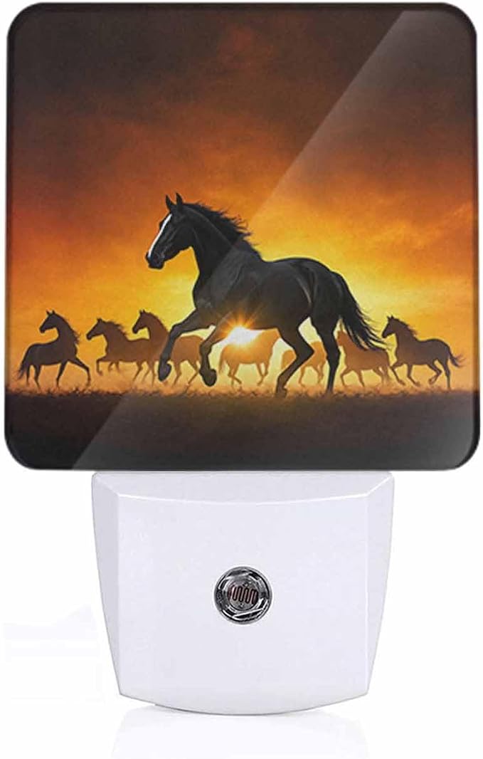 Horse Night Light Running Horse at Sunset 0.5W Night Lights Auto LED Lamp Energy Saving Square Lights for Room Bedroom Bathroom