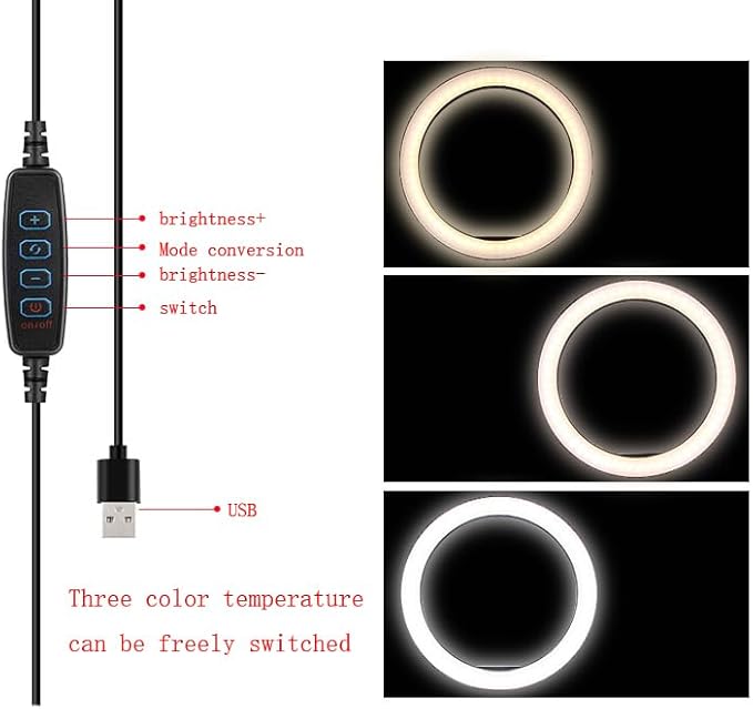 10'' Ring Light Replacement Parts USB Switch Phone Holder 1/4 Screw Joint Without Tripod Stand for Photography LED Circle Lamp Ringlight Video Live Streaming Fill Lights Camera Webcam
