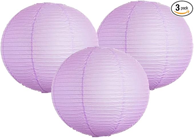 Pack of 3 Round Paper Lanterns Lamp Wedding Birthday Party Decoration (Lilac, 18"/45CM)