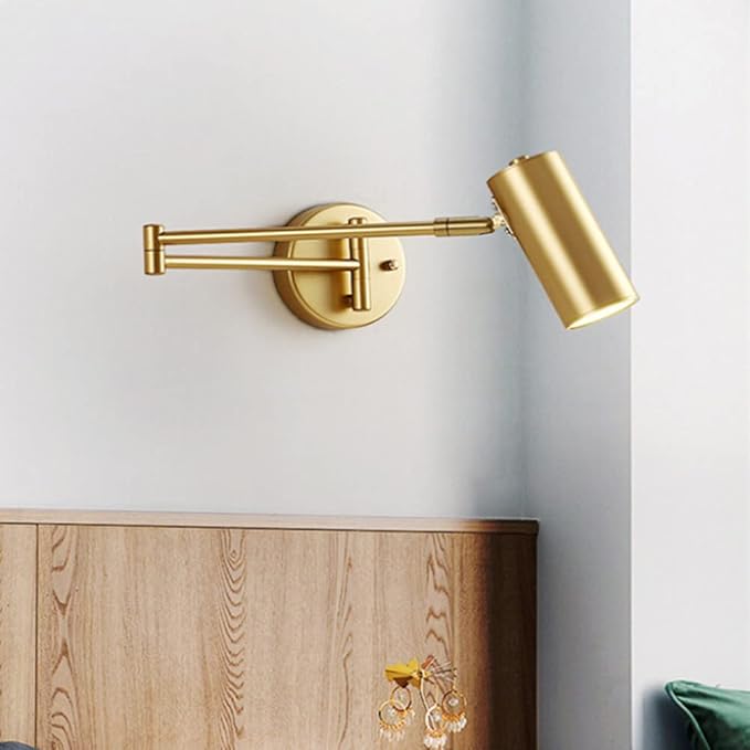 Swing Arm Wall Sconce Adjustable Wall Mount Reading Light Headboard Lamp, Modern Hardwired Sconces GU10 Wall Swivel Spot Lights for Bedroom Bedside Living Room Study
