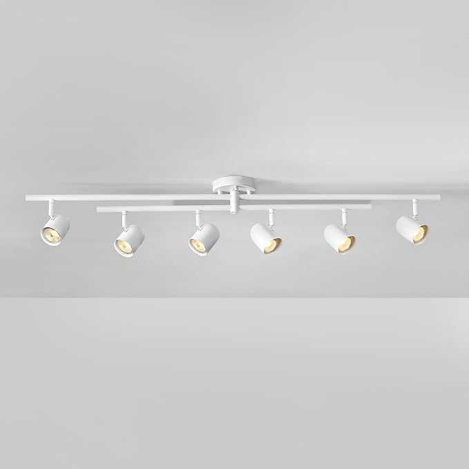 Globe Electric 6-Light Track Lighting, Center-Swivel Track Bar with Adjustable Heads, Matte White 45-Inch Dimmable Fixture for Modern Kitchen & Ceiling Lighting
