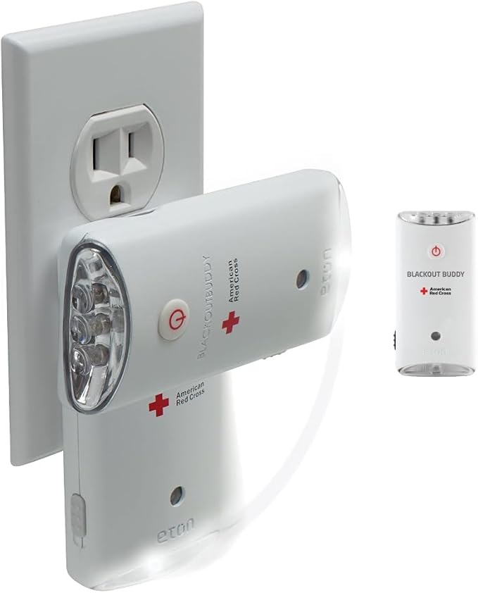 Officially Licensed American Red Cross by Eton Blackout Buddy Swivel Emergency Flashlight, Automatic Power Failure Light, LED Nightlight, Rechargeable, White