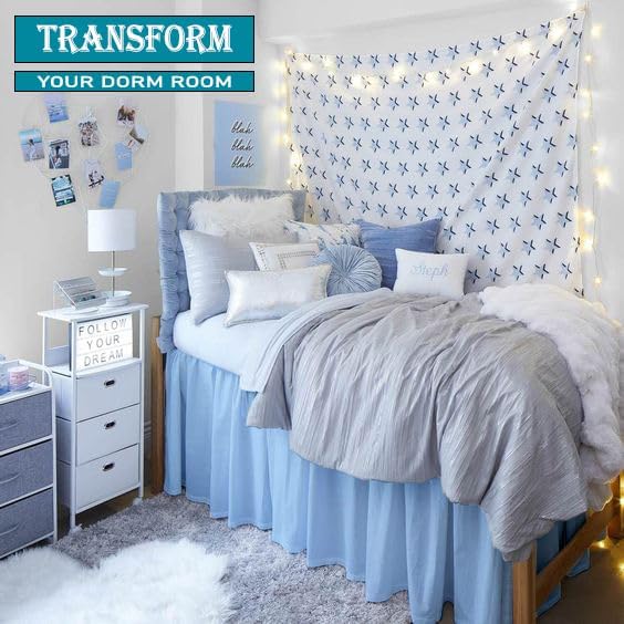 Ruffled Bed Skirt - Extra Long, Twin XL, 30 Inch Drop - 100% Microfiber, Light Blue
