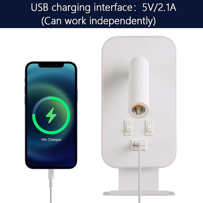 Wall Mounted Reading Light, Bedside Wall Sconces USB Charging, 3100K Warm Ambient Lighting Wall Mounted Sconce for Bedroom, wall lamps for bedroom hardwired, Eye-Caring Bedroom Lighting, White