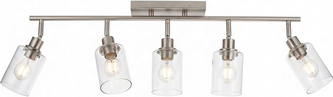 5 Light Track Lighting Kit Brushed Nickel Kitchen Track Lighting | Ceiling Wall Mount Rotatable Directional Spotlight with Clear Glass Shades, for Kitchen Island, Bathroom, Bedroom