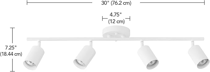 Globe Electric 57011 4-Light Track Lighting, Matte White Finish, Adjustable Cylindrical Heads, GU10 Base, Dimmable, Modern Low-Profile Design