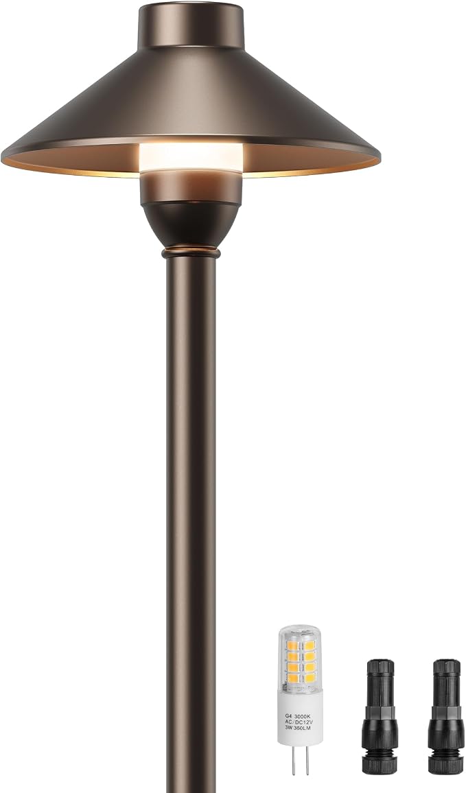 Low Voltage Landscape Lighting 1-Pack, Aluminum 12V Pathway Light with G4 Bulb, Waterproof Oil Rubbed Bronze Color Wired Path Light with Connectors for Walkway Yard Garden