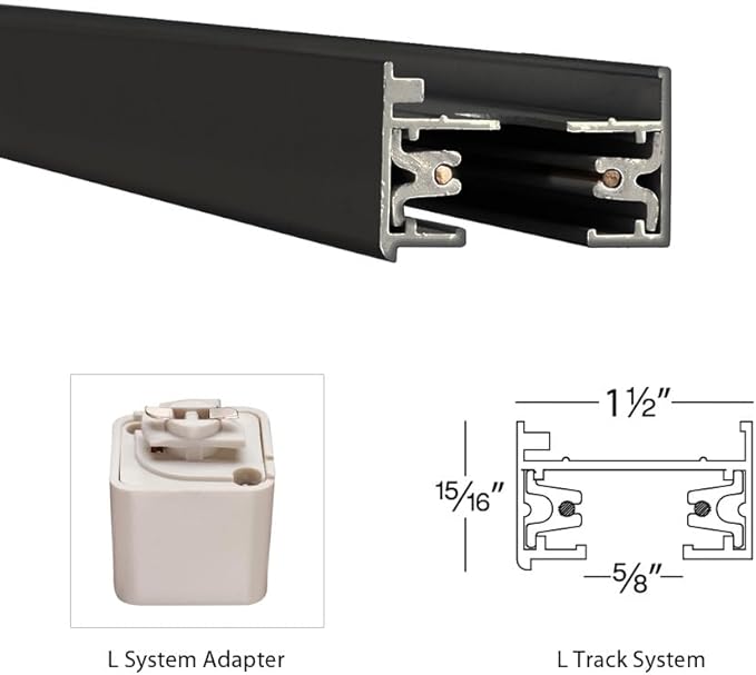 WAC Lighting L Track 8FT Single Circuit Field Cuttable 120V Track for L Style 2-Wire Track Fixtures with 2 Endcaps in Black