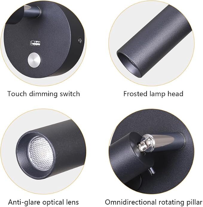 Surface Wall Mounted Reading Light Sconces Lamp Touch Dimmer Switch LED 3W Warm White 3000K 2PCS (Hardwired)