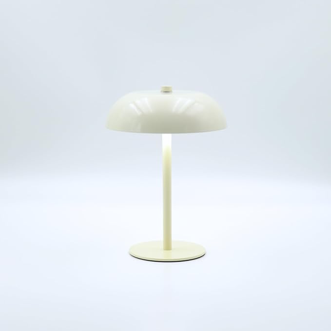 Cordless LED Mushroom Table Lamp, 5200mAh Battery, Dimmable 3 Color, White | Small, 8.46in, Portable, Easy to Assemble, Metal structure, Rechargeable, Suitable for bedroom, café, and bar counter