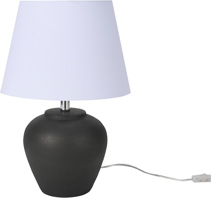 Nourison Home 20" Black Matte Ceramic Table Lamp with Fabric Shade, Bedside Nightstand Lamp for Bedroom, Living Room, Entryway