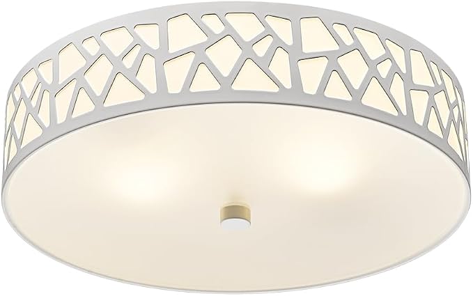 2-Light Flush Mount Ceiling Light, 12 Inch Modern Light Fixtures | Ceiling Mount with White Metal and Frosted Glass Shade for Bedroom,Hallway, Kitchen