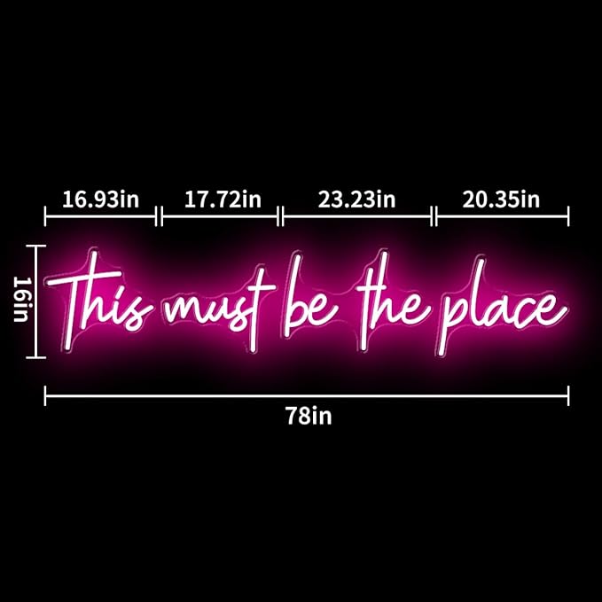 78x16 Inch Super Large This Must Be The Place Neon Sign Pink, Neon Light for Wall Decor with Remote Dimmer, This Must Be The Place LED Sign for Bedroom, Office, Cafe, Bar, Weddings, Hot Pink