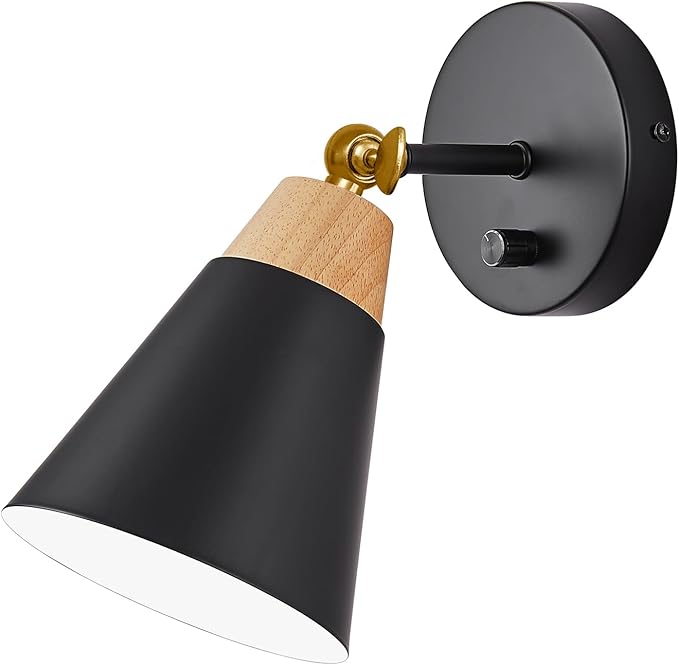 Wall Sconce Lighting Fixture with Metal Shade, On/Off Switch, Indoor Decor Wall Mount Swing Arm Lamp for Bedroom,Hallway,Living Room,Reading, Black