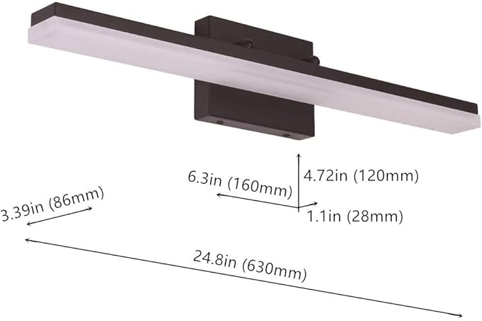 mirrea 24in Modern LED Vanity Light for Bathroom Lighting Dimmable 24w Black Painted (Cold White 5000K)