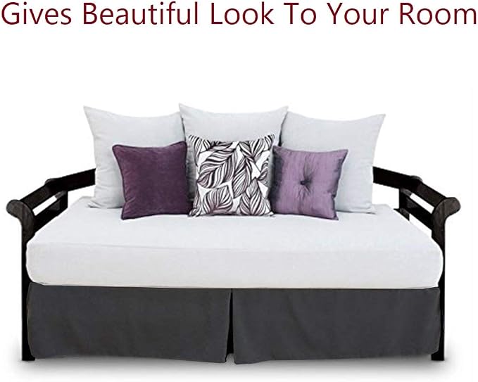 Pleated Bed Skirt with Split Corners for Daybeds - Three Side Coverage - Made with Brushed Microfiber, (Twin Size, Dark Grey Solid)/18 Inch Drop
