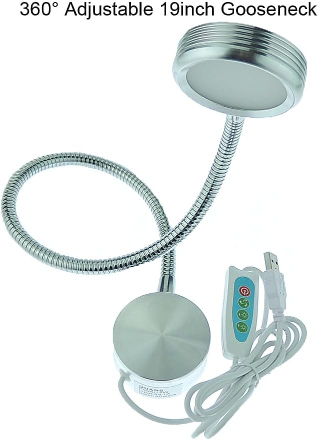 QUANS 3 Color Changeable 10 Level Dimmable Flexible Gooseneck Wall Mount Mounted Bedside Reading LED Light Lamp with USB Port Silver