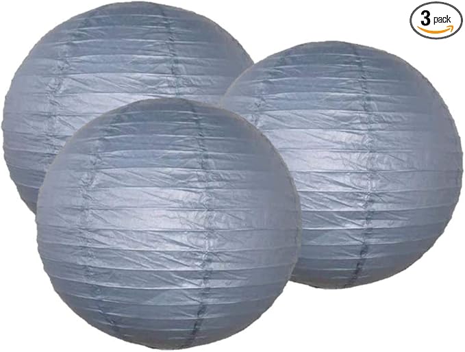 Pack of 3 Round Paper Lanterns Lamp Wedding Birthday Party Decoration (Grey, 18"/45CM)