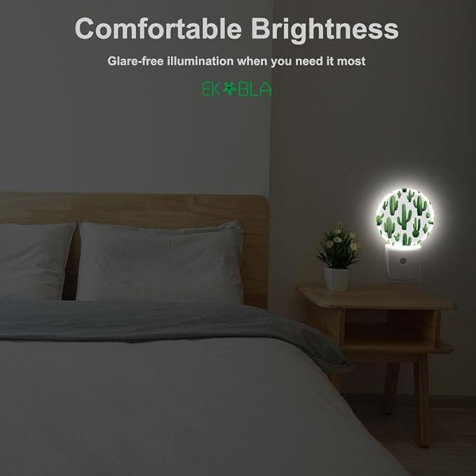 EKOBLA Cactus Night Light, Green Cactus with “Stuck On You” Quote Night Lights Plug Into Wall with Auto Sensor for Home Decor