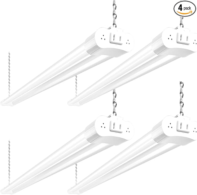 hykolity LED Shop Lights 4FT,60W(350W Equivalent),6500LM,5000K | Linkable Shop Light Plug and Play with Hanging/Surface Mount Kit,Shop Lights for Garage,Workshop,Warehouse,White,4 Pack