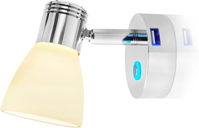 THALASSA 12V Boat Interior Reading Light USB Port, 3W DC RV Warm White, Built-in Dimmer Touch Button for Blue Decor Lights. Surface Mount on Trailer, Van, Truck, Car, Camper, Motorhome, Caravan