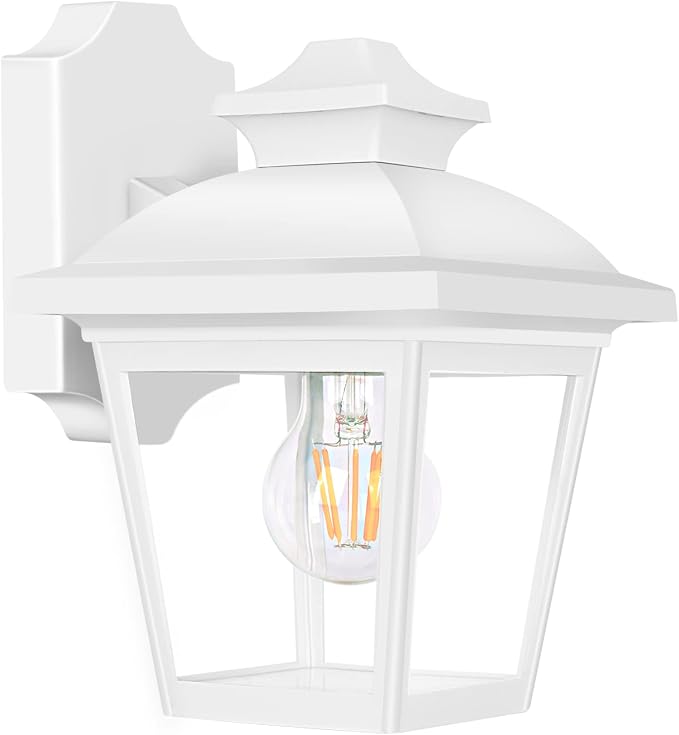 FUDESY Outdoor Wall Lantern, Exterior Waterproof Porch Light, Plastic Material Wall Sconce Light Fixture for Front Door, Garage, Patio, White, FDS746E26W (Bulb Included)
