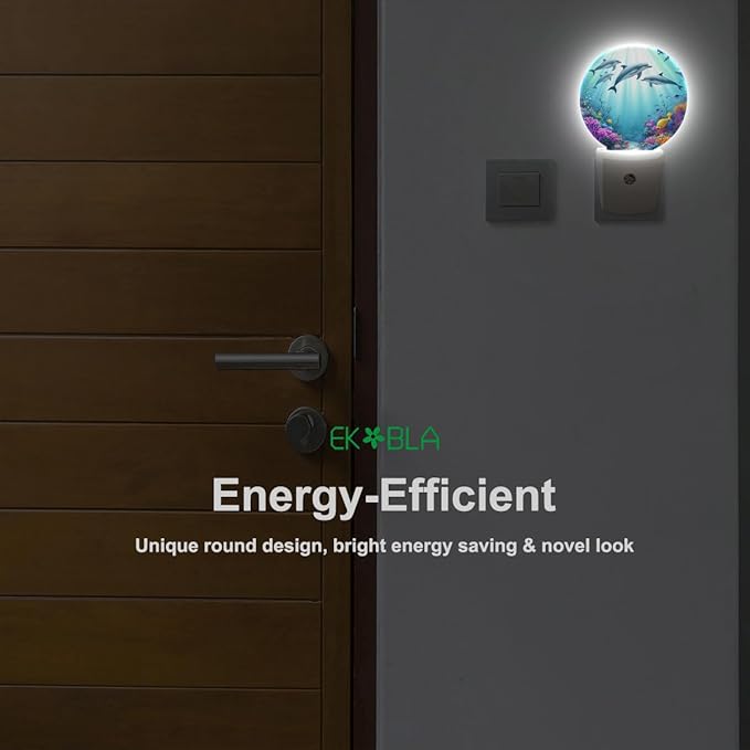 EKOBLA Dolphin Plug-in Nightlights, Blue Coastal Nightlight, Ocean Underwater World Colorful Fishes Coral in The Deep Sea Night Lights Plug into Wall Auto Sensor LED for Home Bathroom