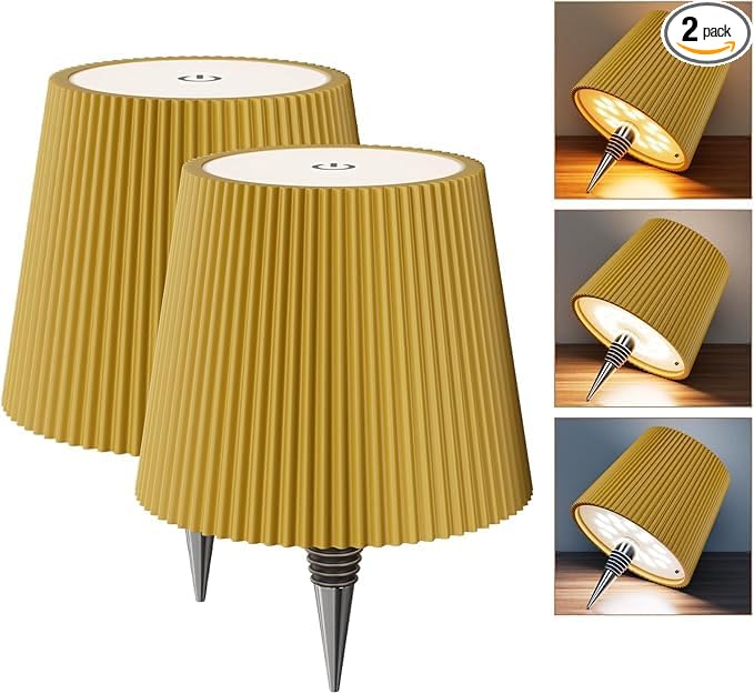 2 Pack Wine Bottle Lamps, 2026 New 3 Color Rechargeable Wireless Bottle Lamps, Bottle Light for Liquor Bottles with Touch Dimming for Parties, Restaurants & Home Decor（Yellow）