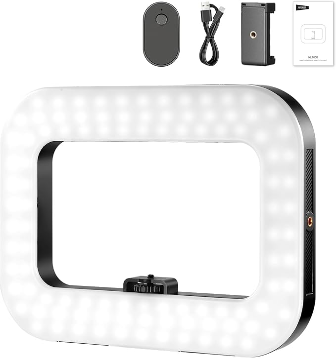 NEEWER Entry Level Version Phone Video Rig with Light, Handheld Stabilizer with 20W Bi Color LED Square Ring Light, 3 Cold Shoes/5200mAh Battery/CRI80+ for Selfie Streaming Vlog Recording, NL200B