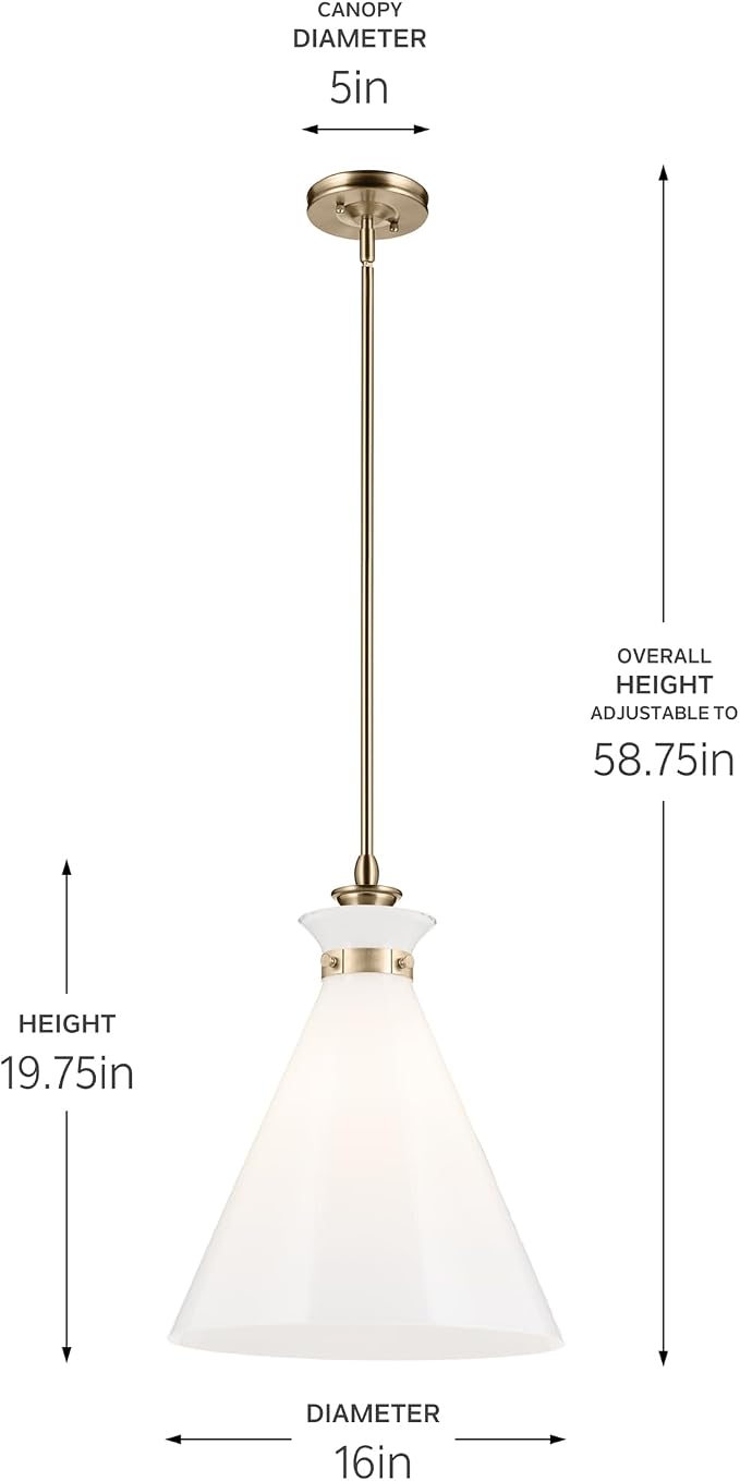 Kichler Laria Pendant Light, Opal Glass, Champagne Bronze | Updated traditional pendant light for islands and dining rooms (19.75" x 16"), 52775CPZ