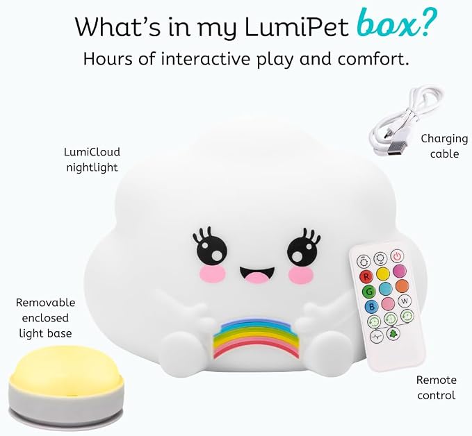 Cloud Night Light with Remote, Squishy Silicone Lamp for Kids | Tap Control | Rechargeable 9-Color Changing Soft Glow | Nursery Nightlight for Kids | Portable Animal Nightlight | USB Cord