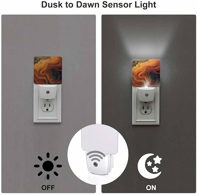 Abstract Background Night Light Colorful Brown Asian Style 0.5W Night Lights Auto LED Lamp Energy Saving Square Lights for Room Bedroom Bathroom
