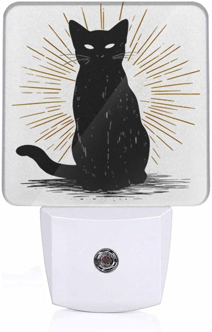 Cat LED Night Lights Plug into Wall Black Hand Drawn Halloween Icon 0.5W Plug in Night Light, Dusk to Dawn, Bright Nightlight Auto On/Off, for Room Bedroom Bathroom