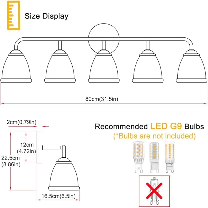 5-Light Vintage Vanity Light, Brushed Brass Vanity Lighting, Elegant Bathroom Lighting Fixtures Over Mirror, Bathroom Vanity Light with Clear Glass Shade, Gold Wall Sconce for Bedroom