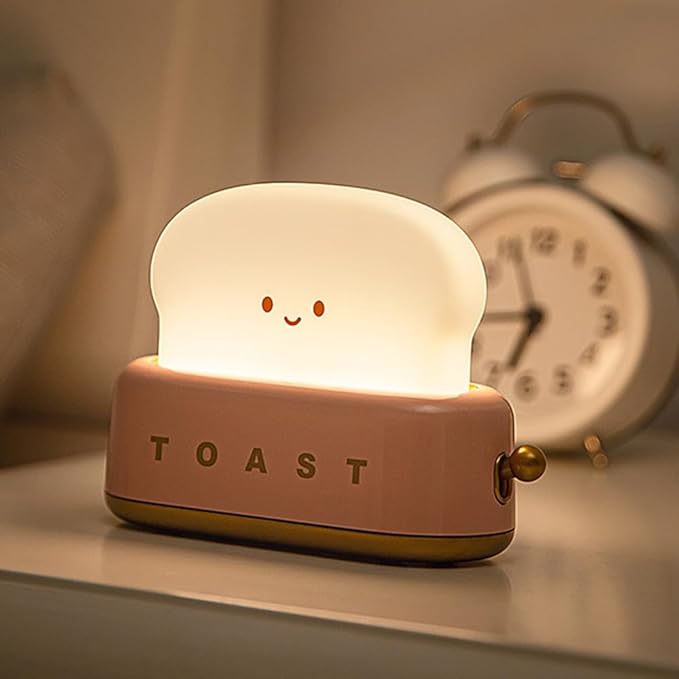 Toast Night Light, Kawaii Desk Decor Dimmable Bedside Night Lamp Rechargeable, Auto-off Bedroom Sleep Light, Cute Gifts for Girls, Boys, Teens, Friends Birthday, Thanksgiving, Christmas