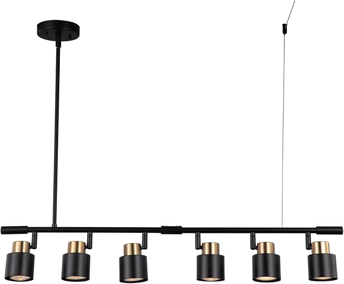6 Light Track Lighting Kit, Matt Black Brass Finish Adjustable Height with Moden Flush Mount Ceiling Spotlight for Kitchen,Dining,Living Room,Home Improvement
