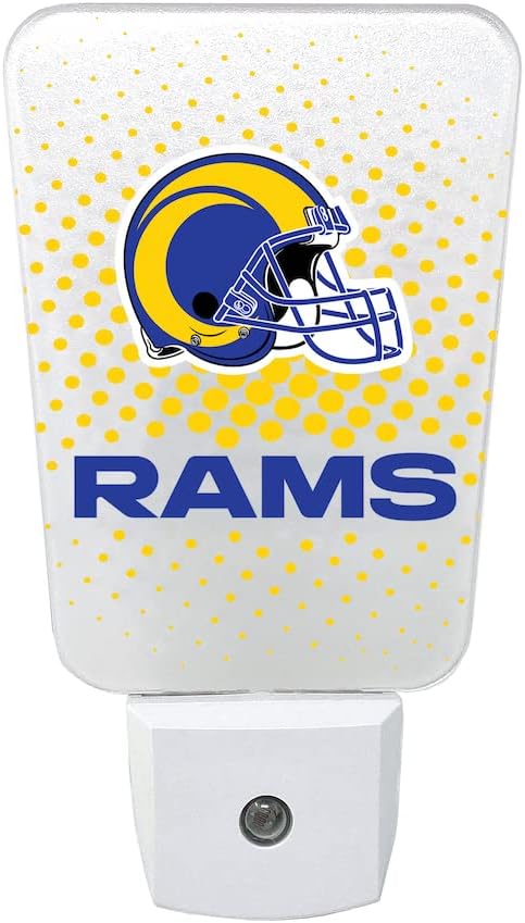 Party Animal NFL Team LED Night Light, with Auto Sensor and 3 Light Settings, Slim 5-Inch Design fits Standard Outlets, LA Rams