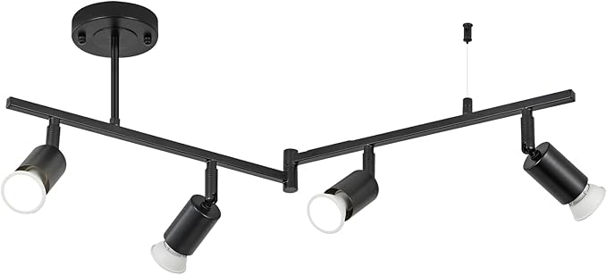 SEEBLEN 4-Light Black Track Lighting Fixtures Ceiling, Flexible Foldable Arm and Rotatable Light Head,Modern LED Track Lighting for Kitchen Islands, Dining Rooms(GU10 Socket, Bulbs Not Included)