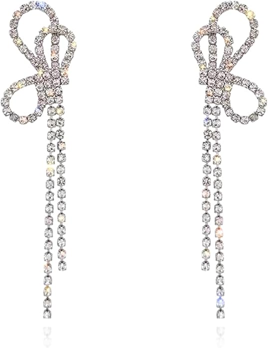 Luxval Rhinestone Earrings Dangling for Women Sparkly Silver Dangle Earrings Girls Long Chandelier Earrings Tassel Lightweight Ear Studs Cubic Zirconia Crystal Statement