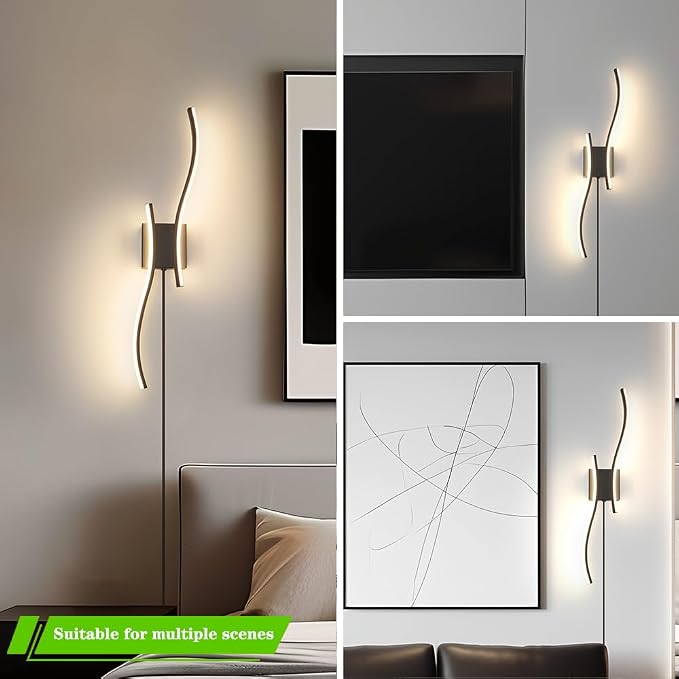 Daunton Modern Plug in Wall Sconce Set of 2, Black Dimmable LED Wall Light with Remote Control, 3CCT Adjustable & Memory Function, Timer, Plug in Cord Wall Lamp for TV Wall Living Room Hallway Bedroom