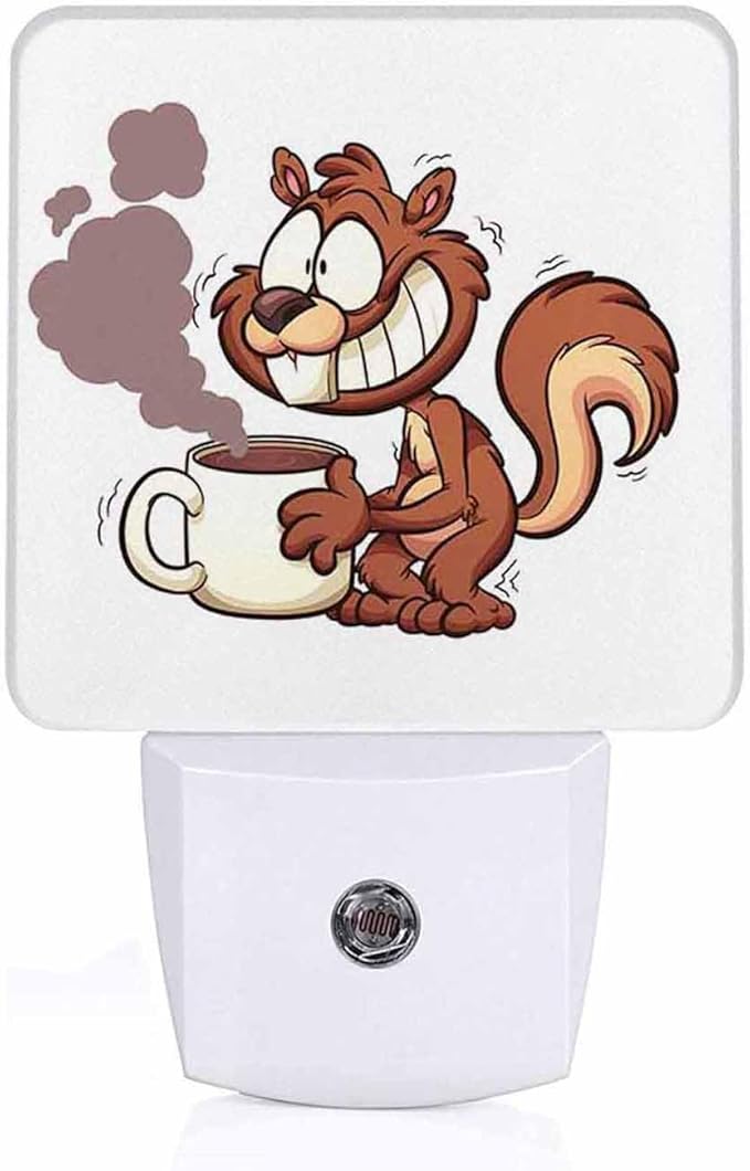 LED Night Light Lamp with Smart Sensor Dusk to Dawn Sensor,Squirrel Shake and Hold Coffee Night Light Daylight White,0.5W Plug-into Wall for Adults,Bedroom,Bathroom,Hallway,Kitchen
