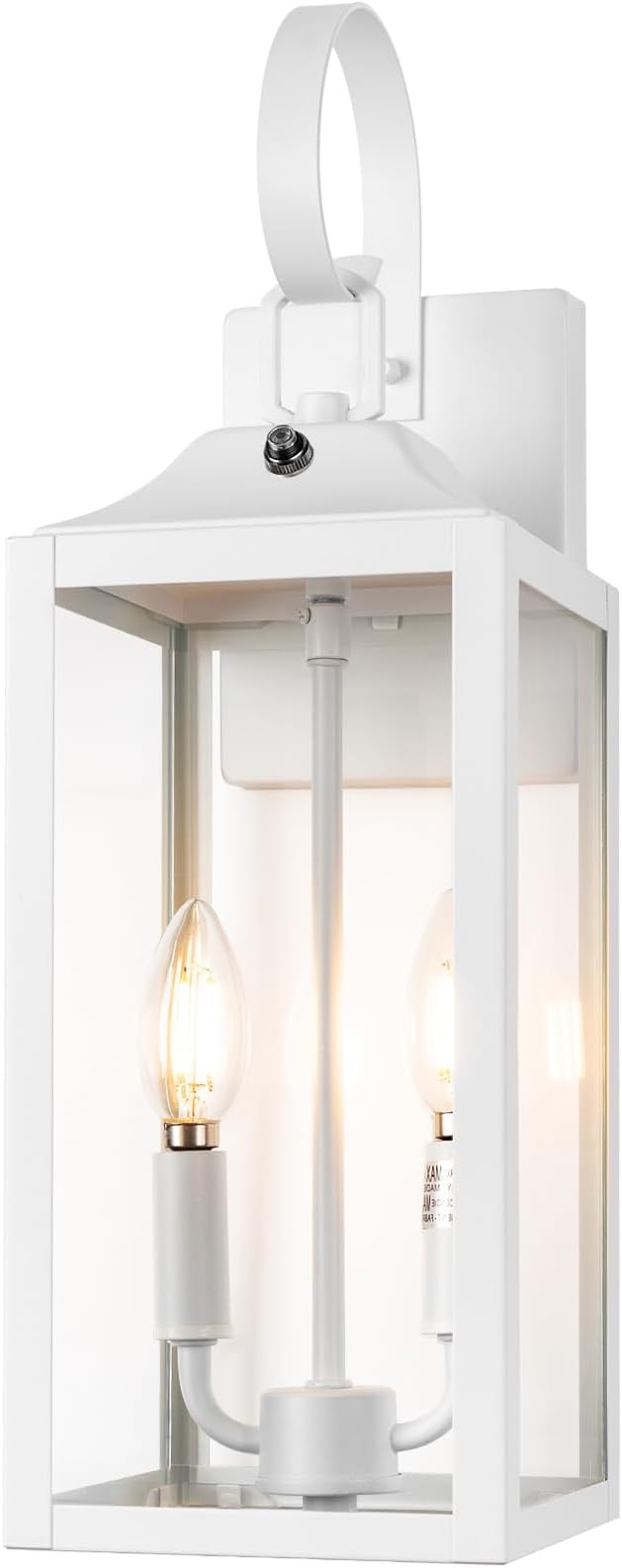 19" White Dusk to Dawn Outdoor Wall Lantern 2-Light, Farmhouse Porch Lights | Waterproof Outdoor Wall Sconce, Anti-Rust Modern Outdoor Light Fixture with Glass Large Coach Lights for Porch Garage, 1-Pack