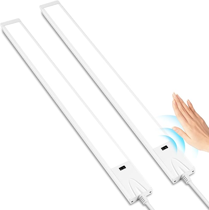 16 Inch Under Cabinet Lights with Hand Wave, 2 Pack Under Counter Light with Dimmable and Colour and Brightness Adjustable Over The Sink Lighting,LED for Kitchen Cabinet with Wire and Plug, Cupboard