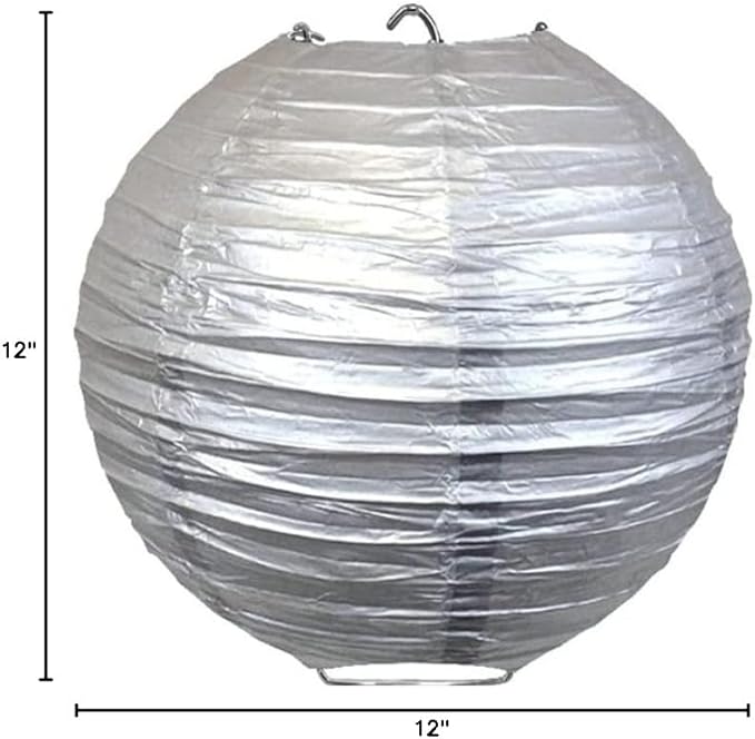 Pack of 3 Round Paper Lanterns Lamp Wedding Birthday Party Decoration (Silver, 12"/30CM)