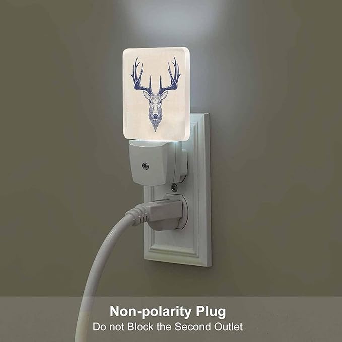 LED Night Light,Beautiful Cartoon Deer Head LED Night Light Plug into Wall with Dusk to Dawn Light Sensor White Energy Efficient Nightlight for Bedroom Bathroom Hallway Living Room Kitchen