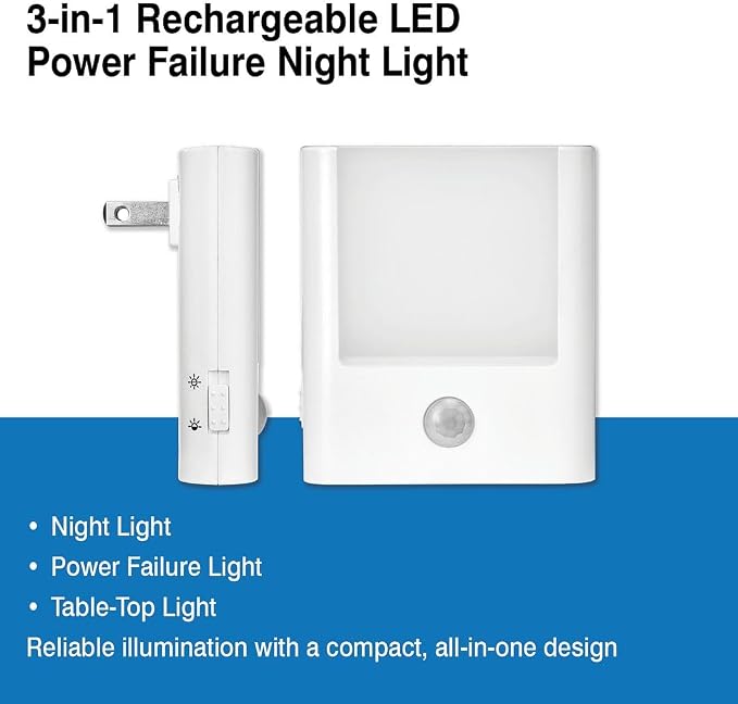 Camelion 3-in-1 Emergency Light, Power Outage Night Light,6-Pack | Rechargeable Plug-in LED light,Battery Backup, Dusk to Dawn Motion Sensor,Power Failure,Hurricane Ready,ETL Safety Certified