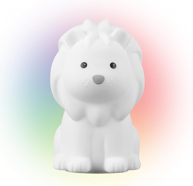 Globe Electric 13849 Multicolor Changing LED Integrated Rechargeable Silicone Night Light, Lion, Tap Button Switch, White, Modern Lighting for Bedroom, Nursery, Playroom, Nightstand